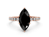 Rose gold Fancy Black Marquise Cut Diamond Solitaire Pavé Band with Four-Prong Setting