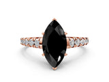 Rose gold Fancy Black Marquise Cut Diamond Solitaire Ring with Cathedral Setting and Pavé Band