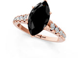 Rose gold Fancy Black Marquise Cut Diamond Solitaire Ring with Cathedral Setting and Pavé Band_1