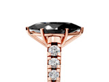 Rose gold Fancy Black Marquise Cut Diamond Solitaire Ring with Cathedral Setting and Pavé Band_5