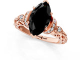 Rose gold Fancy Black Marquise Cut Diamond Solitaire Ring with Filigree Band and Four-Prong Setting_1