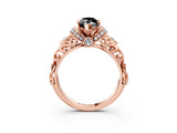 Rose gold Fancy Black Marquise Cut Diamond Solitaire Ring with Filigree Band and Four-Prong Setting_3