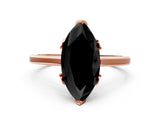 Rose gold Fancy Black Marquise Cut Diamond Solitaire Ring with Flower Prong Setting and Classic Band_24