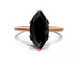 Rose gold Fancy Black Marquise Cut Diamond Solitaire Ring with Flower Prong Setting and Classic Band_36