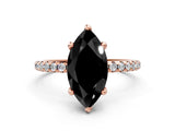 Rose gold Fancy Black Marquise Cut Diamond Solitaire Ring with Four-Prong Setting and Pavé Band_3