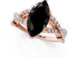 Rose gold Fancy Black Marquise Cut Diamond Solitaire Ring with Four-Prong Setting and Twisted Pavé Band_1