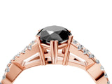 Rose gold Fancy Black Marquise Cut Diamond Solitaire Ring with Four-Prong Setting and Twisted Pavé Band_4