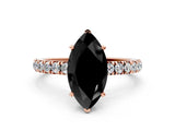 Rose gold Fancy Black Marquise Cut Diamond Solitaire Ring with Pavé Accents and Four-Prong Setting