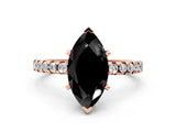 Rose gold Fancy Black Marquise Cut Diamond Solitaire Ring with Pavé Band and Four-Prong Setting_12