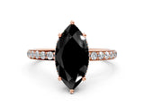 Rose gold Fancy Black Marquise Cut Diamond Solitaire Ring with Pavé Band and Hidden Halo_12