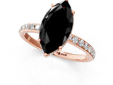 Rose gold Fancy Black Marquise Cut Diamond Solitaire Ring with Pavé Band and Hidden Halo_13