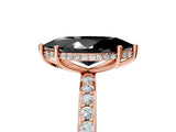 Rose gold Fancy Black Marquise Cut Diamond Solitaire Ring with Pavé Band and Hidden Halo_17