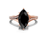 Rose gold Fancy Black Marquise Cut Diamond Solitaire Ring with Pavé Band and Prong Setting_12