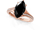 Rose gold Fancy Black Marquise Cut Diamond Solitaire Ring with Pavé Band and Prong Setting_13