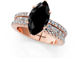 Rose gold Fancy Black Marquise Cut Diamond Solitaire Ring with Pavé and Channel Set Band_1