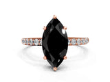 Rose gold Fancy Black Marquise Cut Diamond Solitaire Ring with Pave Band and Four Prong Setting_12