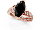 Rose gold Fancy Black Marquise Cut Diamond Solitaire Ring with Prong Setting and Twisted Pavé Band_13