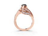 Rose gold Fancy Black Marquise Cut Diamond Solitaire Ring with Prong Setting and Twisted Pavé Band_15