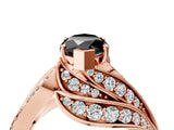 Rose gold Fancy Black Marquise Cut Diamond Solitaire Ring with Prong Setting and Twisted Pavé Band_16