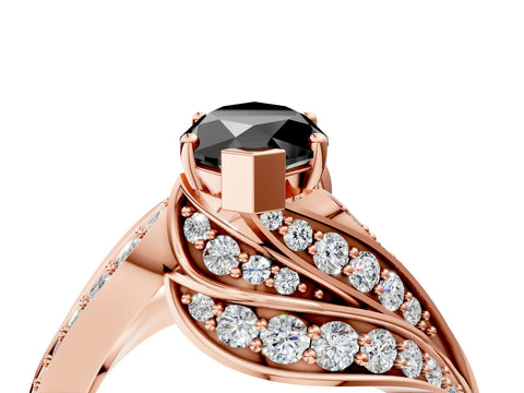Rose gold Fancy Black Marquise Cut Diamond Solitaire Ring with Prong Setting and Twisted Pavé Band_16