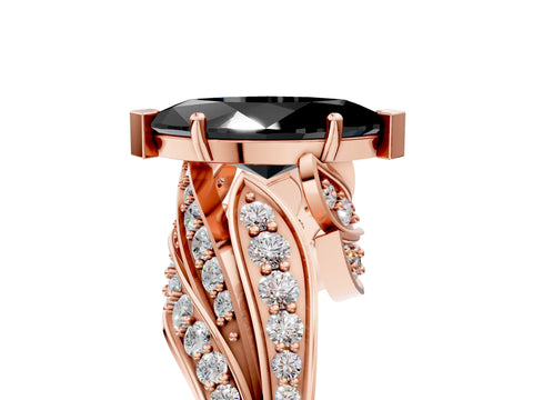Rose gold Fancy Black Marquise Cut Diamond Solitaire Ring with Prong Setting and Twisted Pavé Band_17