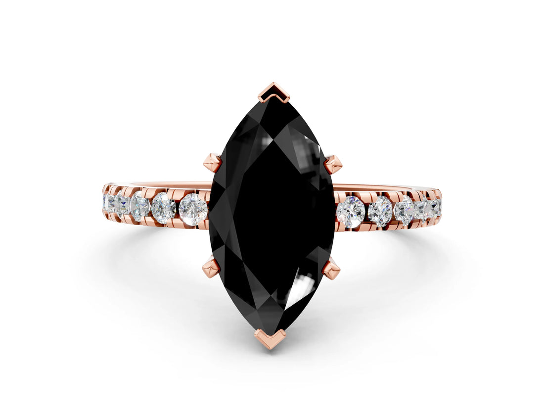 Rose gold Fancy Black Marquise Cut Diamond Solitaire Ring with Round  Pavé Band and Four-Prong Setting_36