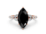 Rose gold Fancy Black Marquise Cut Diamond Solitaire Ring with Side Stones and Four-Prong Setting_24