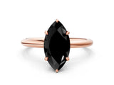 Rose gold Fancy Black Marquise Cut Diamond Solitaire Ring with Thin Band and Four-Prong Setting