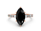 Rose gold Fancy Black Marquise Cut Diamond Solitaire with Side Baguettes and Channel Set Band