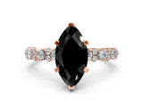 Rose gold Fancy Black Marquise Cut Diamond Solitaire with Side Stones, Pave Band, Four-Prong Setting_24