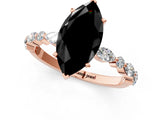 Rose gold Fancy Black Marquise Cut Diamond Solitaire with Side Stones on a Pavé Band and Four-Prong Setting_1