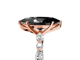 Rose gold Fancy Black Marquise Cut Diamond Solitaire with Side Stones on a Pavé Band and Four-Prong Setting_5