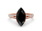 Rose gold Fancy Black Marquise Cut Diamond Split Shank Engagement Ring with Pavé Band
