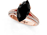 Rose gold Fancy Black Marquise Cut Diamond Split Shank Engagement Ring with Pavé Band_1