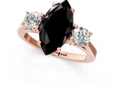 Rose gold Fancy Black Marquise Cut Diamond Three-Stone Engagement Ring with Prong Setting and Pavé Band_1