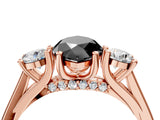 Rose gold Fancy Black Marquise Cut Diamond Three-Stone Engagement Ring with Prong Setting and Pavé Band_4