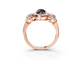 Rose gold Fancy Black Marquise Cut Diamond Three-Stone Halo Ring with Prong Setting and Pavé Accents_3