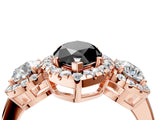 Rose gold Fancy Black Marquise Cut Diamond Three-Stone Halo Ring with Prong Setting and Pavé Accents_4
