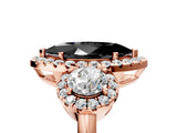 Rose gold Fancy Black Marquise Cut Diamond Three-Stone Halo Ring with Prong Setting and Pavé Accents_5