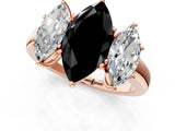 Rose gold Fancy Black Marquise Cut Diamond Three-Stone Ring with Four-Prong Setting and Classic Band_1