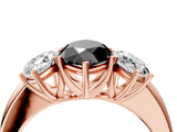 Rose gold Fancy Black Marquise Cut Diamond Three-Stone Ring with Four-Prong Setting and Classic Band_4