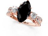 Rose gold Fancy Black Marquise Cut Diamond Three-Stone Ring with Pavé Split Shank and Four-Prong Setting_1