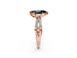 Rose gold Fancy Black Marquise Cut Diamond Three-Stone Ring with Pavé Split Shank and Four-Prong Setting_2