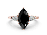 Rose gold Fancy Black Marquise Cut Diamond Three-Stone Ring with Pear Side Stones and Four-Prong Setting_24