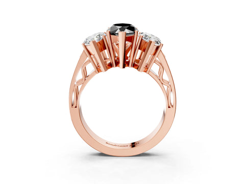 Rose gold Fancy Black Marquise Cut Diamond Three-Stone Ring with Prong Setting and Textured Band_3
