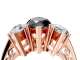 Rose gold Fancy Black Marquise Cut Diamond Three-Stone Ring with Prong Setting and Textured Band_4