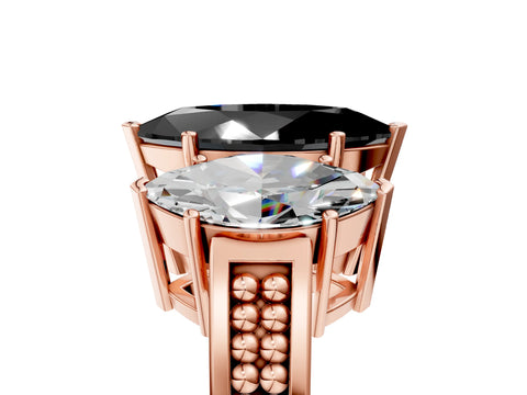 Rose gold Fancy Black Marquise Cut Diamond Three-Stone Ring with Prong Setting and Textured Band_5
