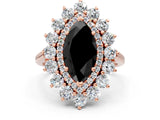 Rose gold Fancy Black Marquise Cut Halo Cluster Diamond Ring with Pave Band and Four-Prong Setting_12