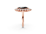 Rose gold Fancy Black Marquise Cut Halo Cluster Diamond Ring with Pave Band and Four-Prong Setting_14