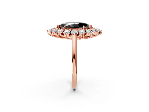 Rose gold Fancy Black Marquise Cut Halo Cluster Diamond Ring with Pave Band and Four-Prong Setting_14